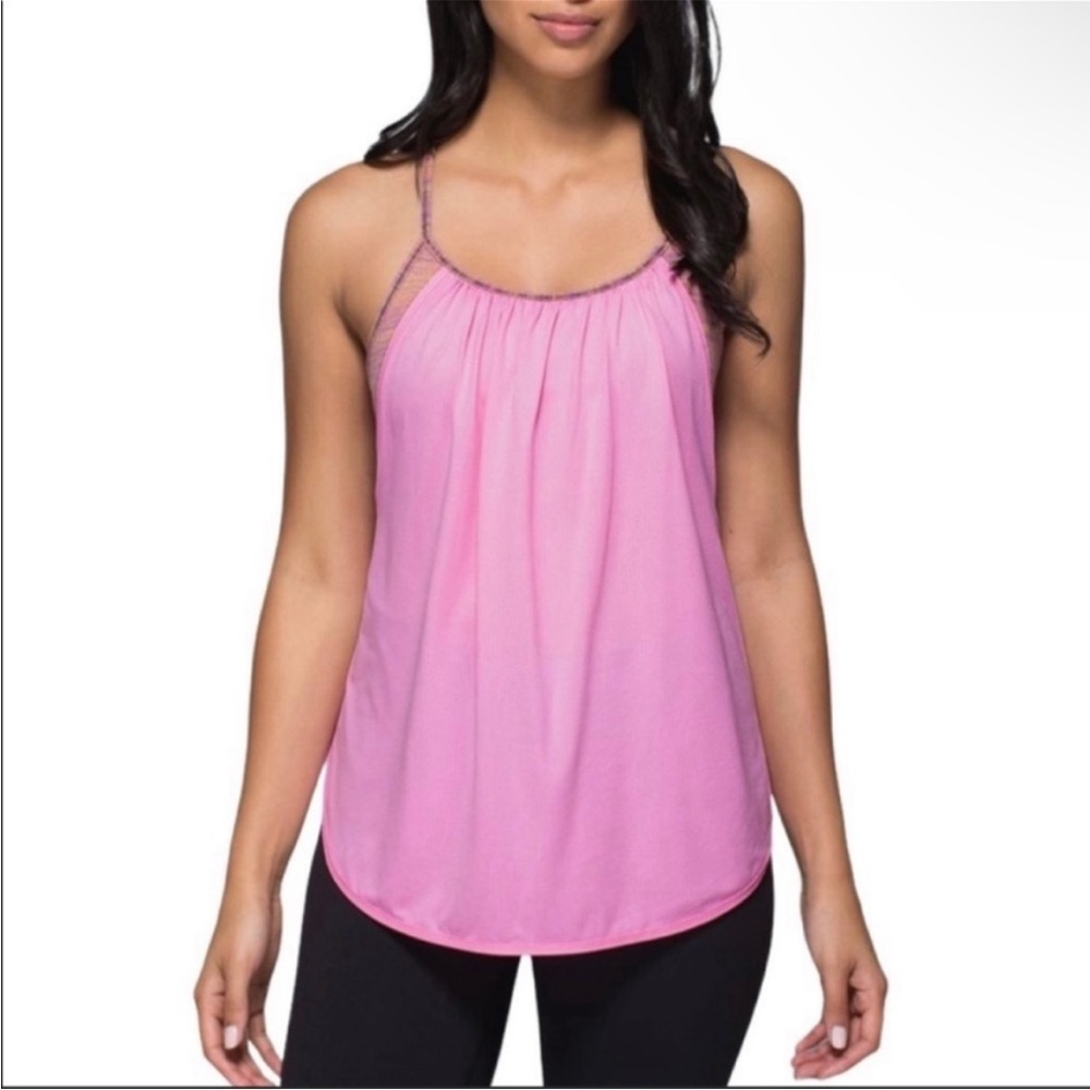 Lululemon Athletica Vintage Tuck Me In Flowy Purple Tank With Sports Bra Size 6